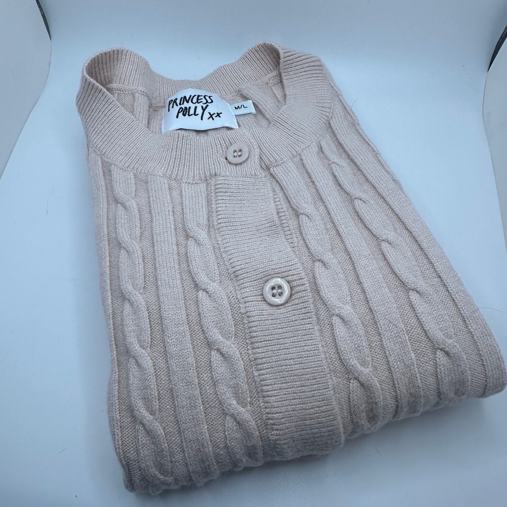 Princess Polly cropped cable knit sweater blush pink Womens Size M/L